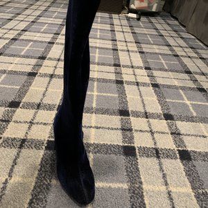 Blue Velvet Over the Knee Boots